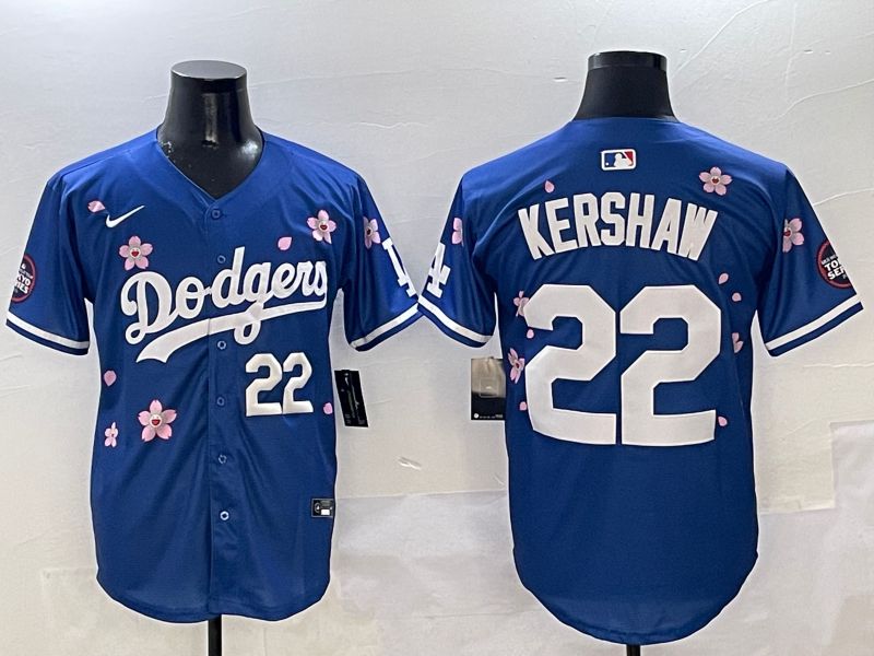 Men Los Angeles Dodgers #22 Kershaw Blue Sakura Edition 2025 Nike MLB Jersey style 4->detroit pistons->NBA Jersey
